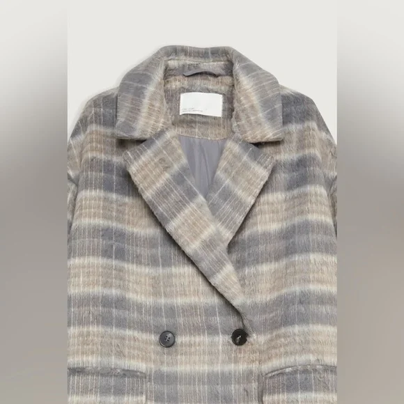 Long fuzzy oversized plaid coat